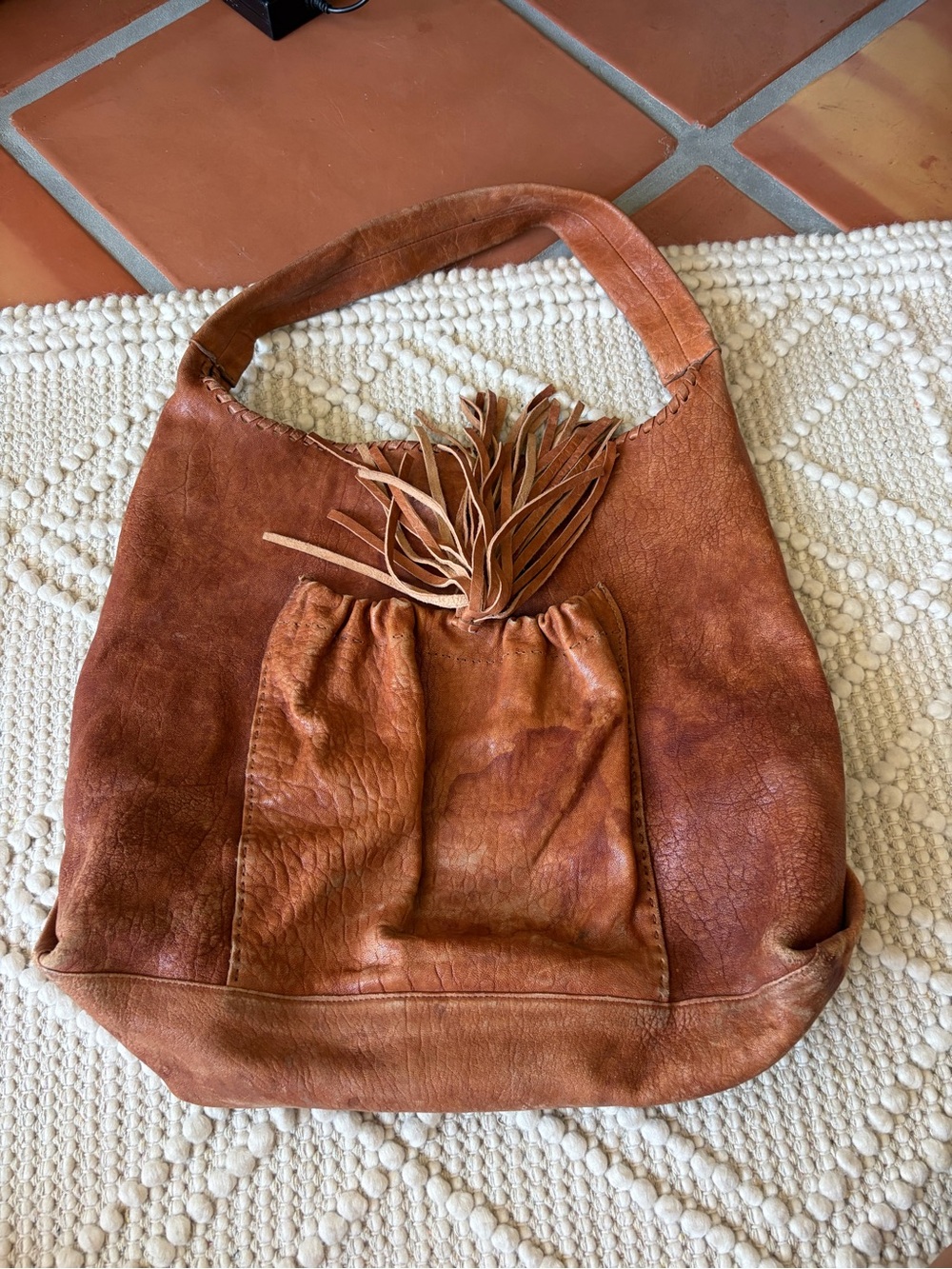 Carla Mancini Leather Fringe  Bag in Distressed Brown